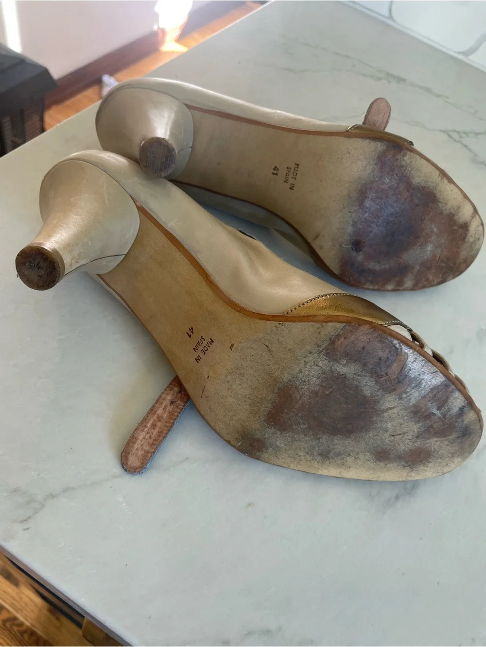 Jeffrey Campbell Ivory Leather Heels with Gold & Silver Accents - size 41